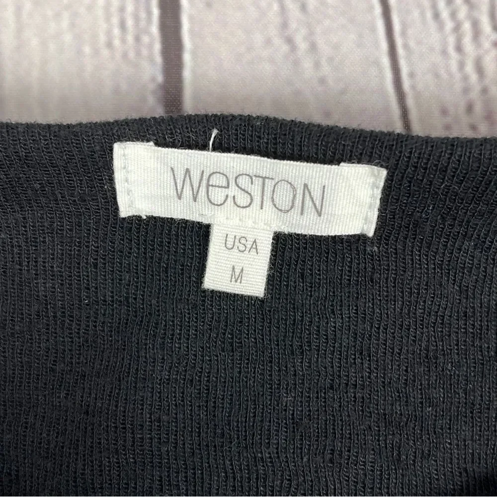 WESTON long black cardigan jacket with zipper and embroidered trim NWT, size M